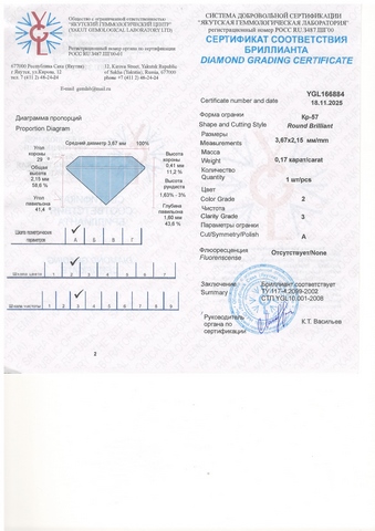 Бриллиант круглый 0,170 карат