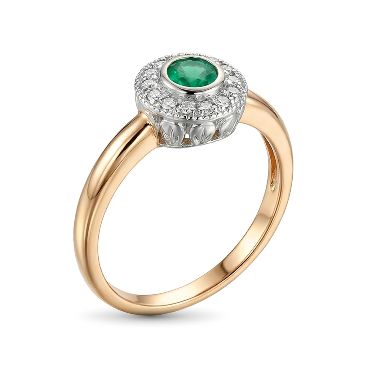 Кольцо из комбинированного золота с изумрудпт и бриллиантами