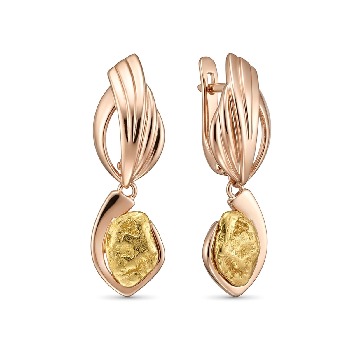 Серьги из красного золото с самородком