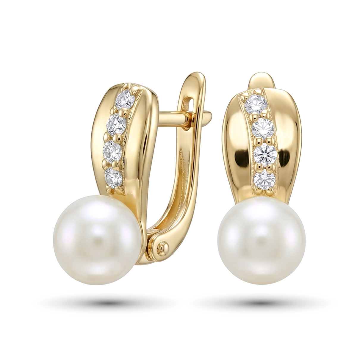 Серьги из желтого золота с жемчугом и бриллиантами