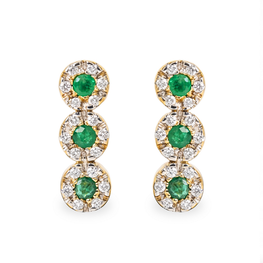 Серьги из комбинированного золота с изумрудпт и бриллиантами