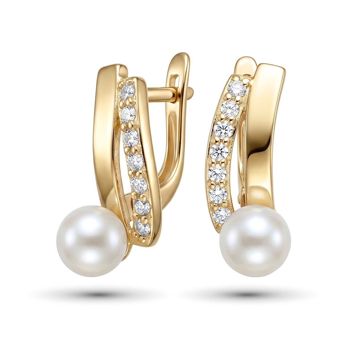 Серьги из желтого золота с жемчугом и бриллиантами