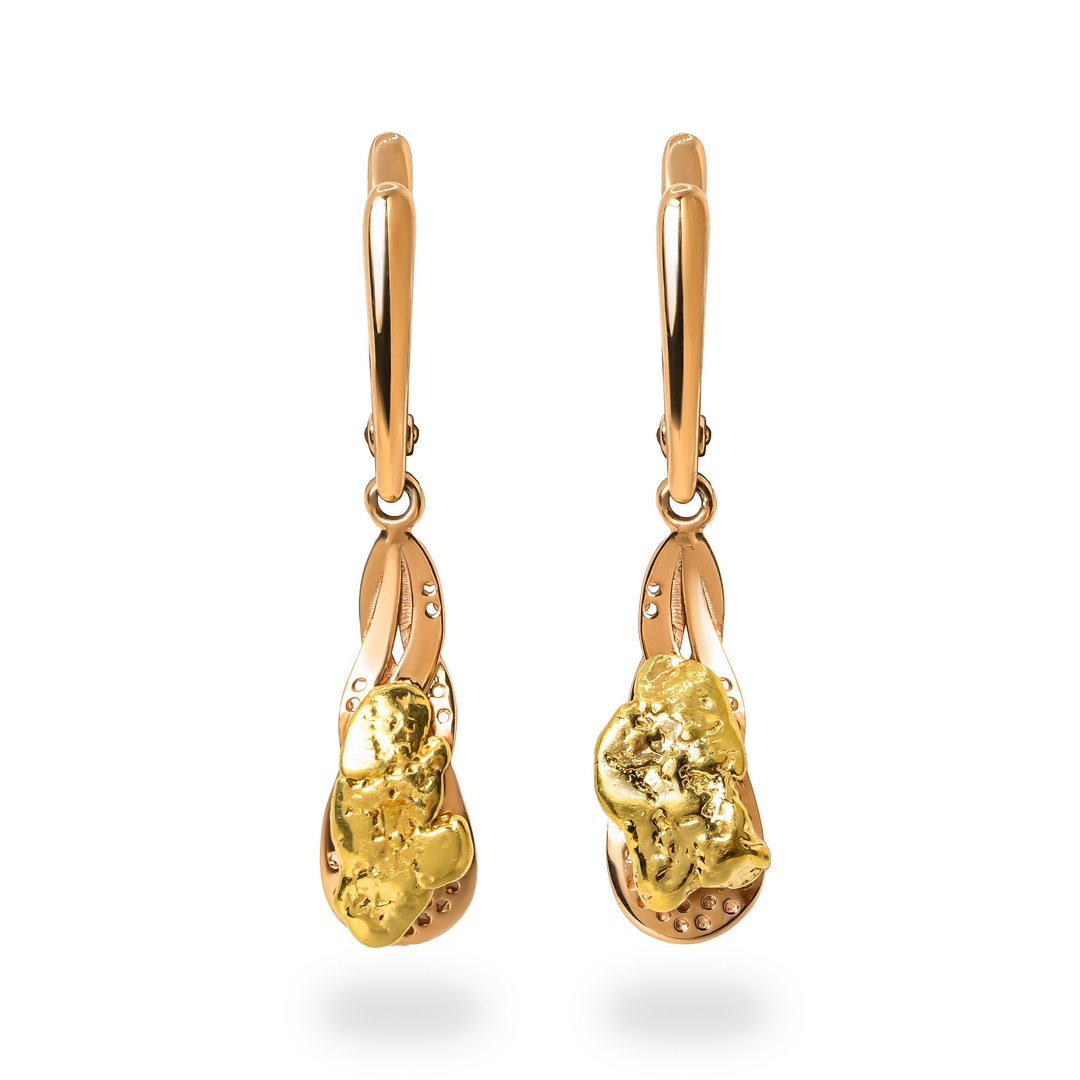 Серьги из красного золота с самородком