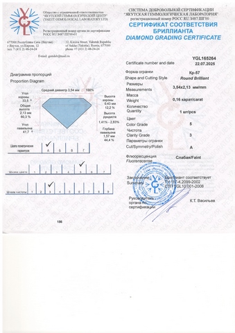 Бриллиант круглый 0,160 карат