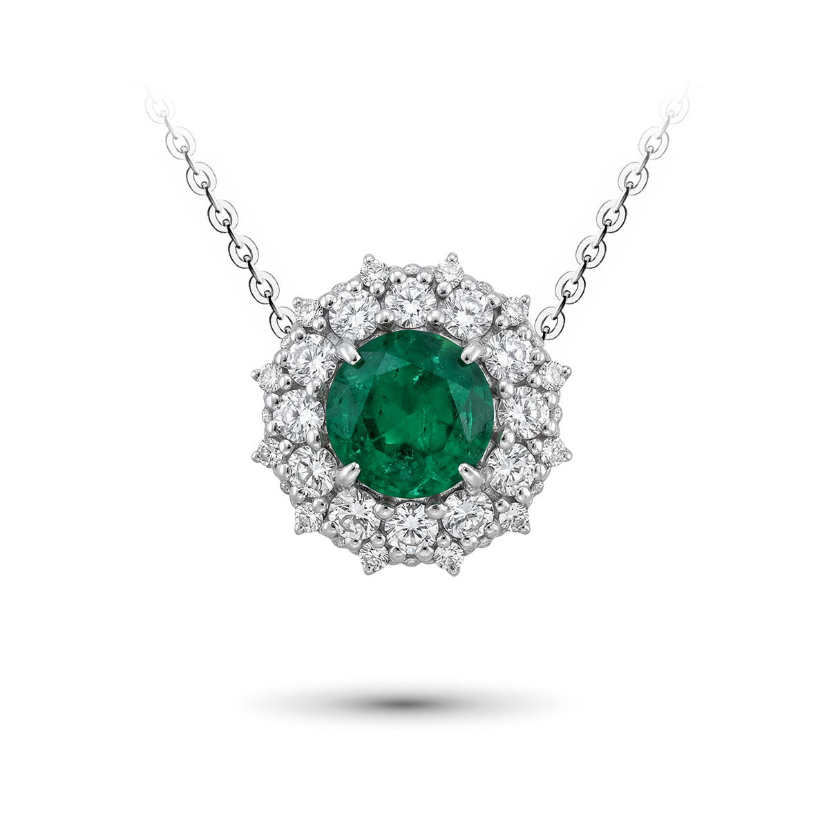 Подвеска из белого золота с изумрудпо и бриллиантами