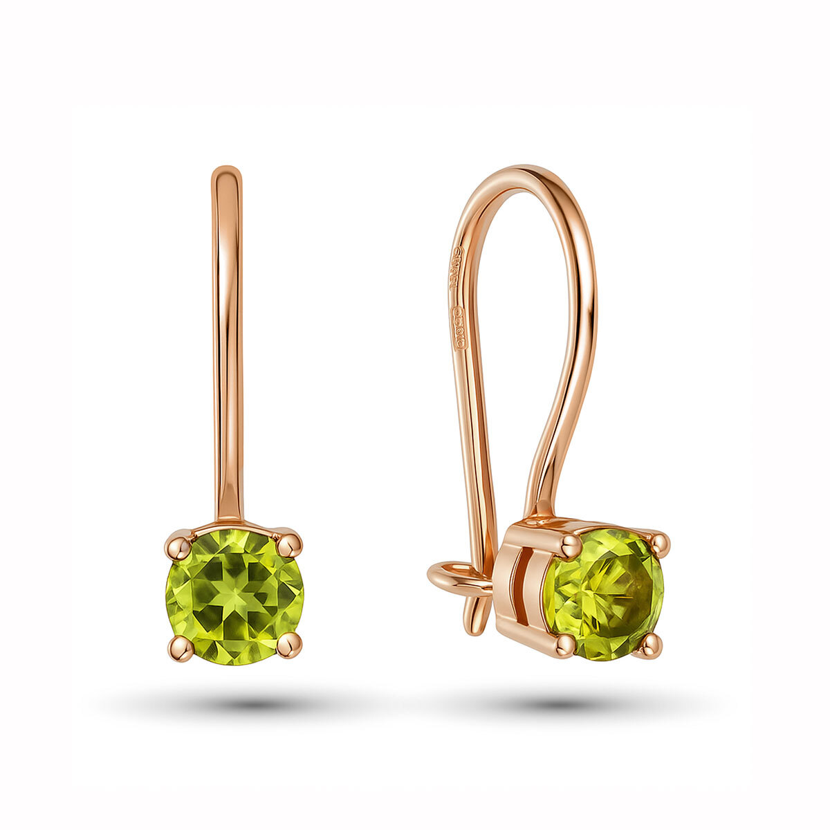 Серьги из красного золота с хризолитом