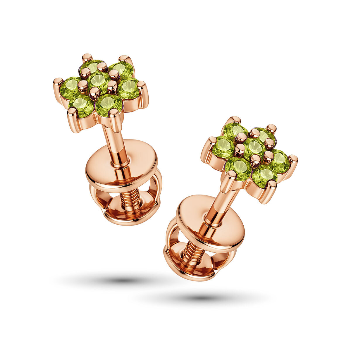 Серьги из красного золота с хризолитом