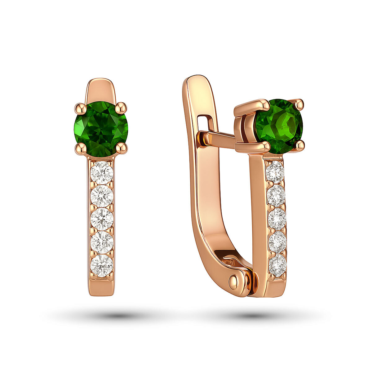Серьги из красного золота с хромдиопсидом и бриллиантами