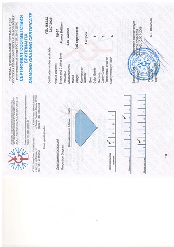 Бриллиант круглый 0,070 карат