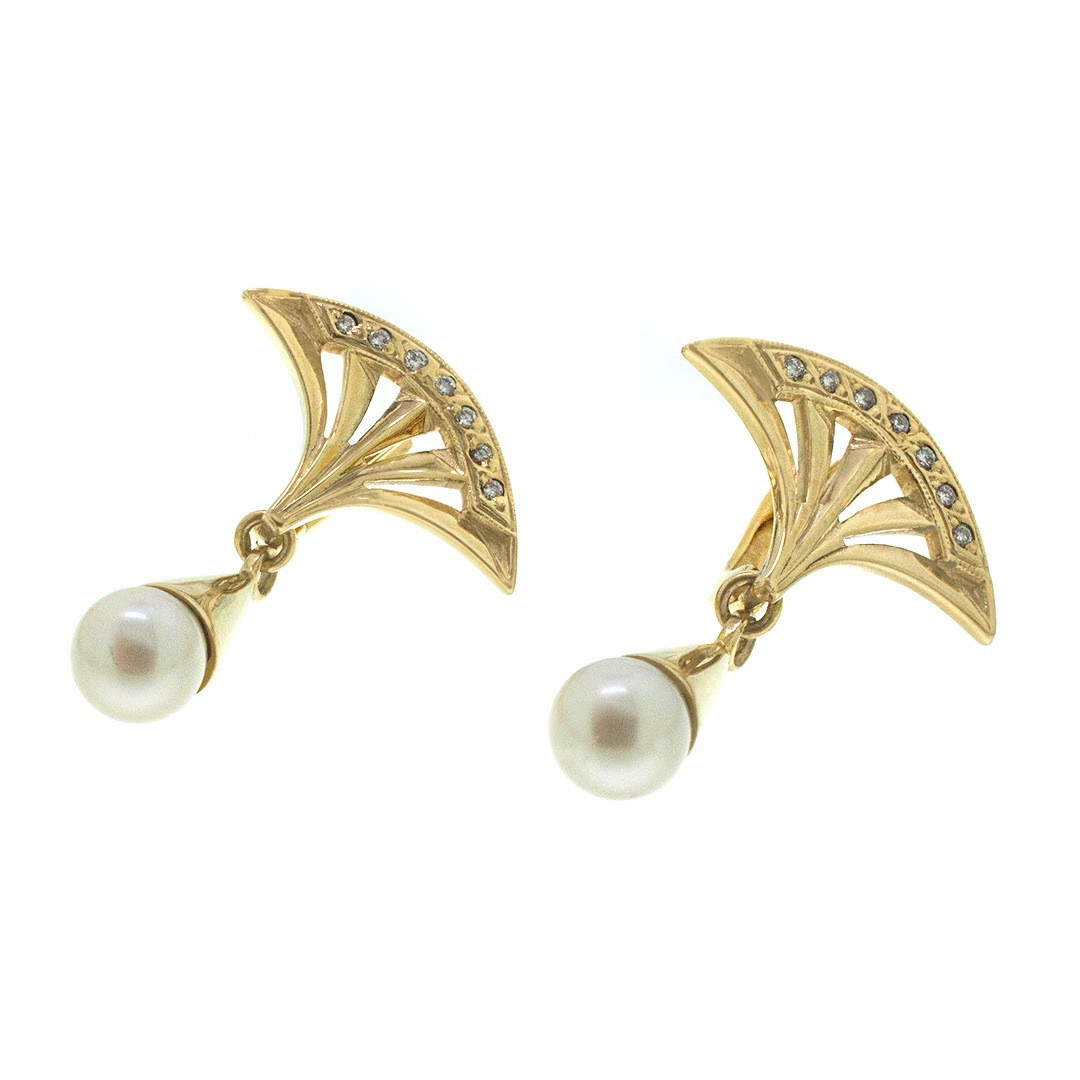Серьги из желтого золота с жемчугом и бриллиантами