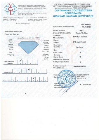 Бриллиант круглый 0,100 карат