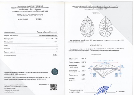 Бриллиант груша 0,510 карат