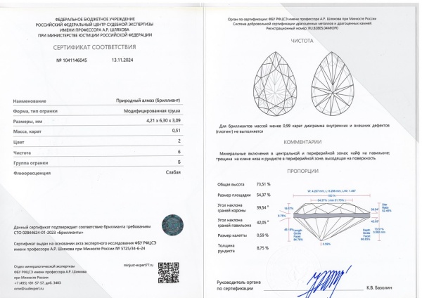 Бриллиант груша 0,510 карат