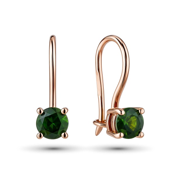 Серьги из красного золота с фианитом и хромдиопсидом