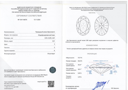 Бриллиант овал 0,510 карат
