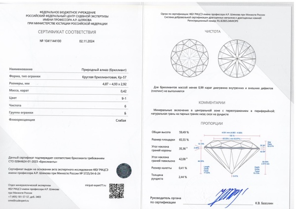 Бриллиант круглый 0,420 карат