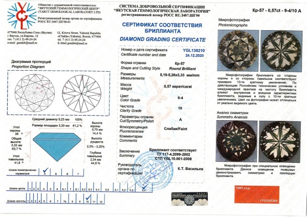 Бриллиант круглый 0,570 карат