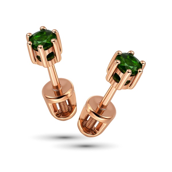 Серьги из красного золота с фианитом и хромдиопсидом