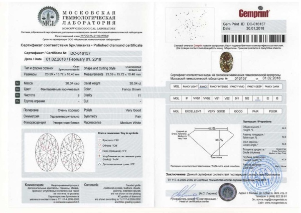 Бриллиант овал 30,04 карат