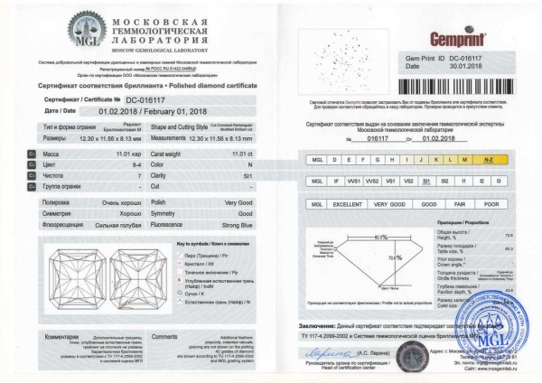 Бриллиант радиант 11,01 карат