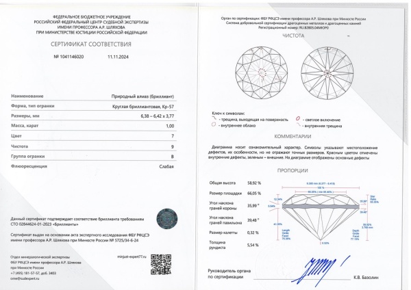 Бриллиант круглый 1,000 карат