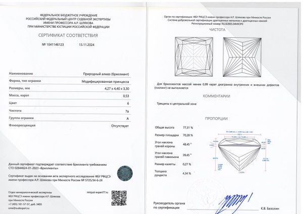 Бриллиант принцесса 0,530 карат