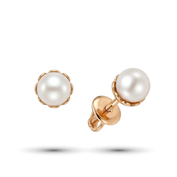 Серьги из красного золота с жемчугом