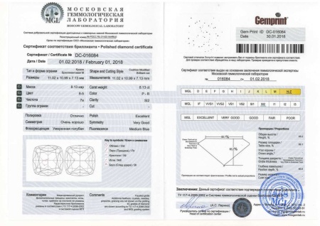 Бриллиант кушон 8,130 карат