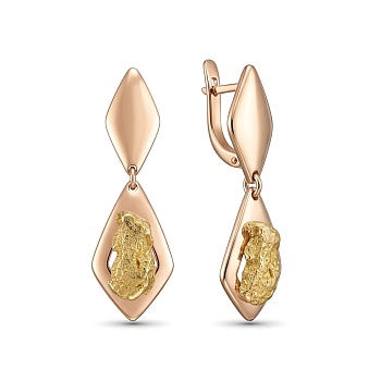 Серьги из красного золота с самородком