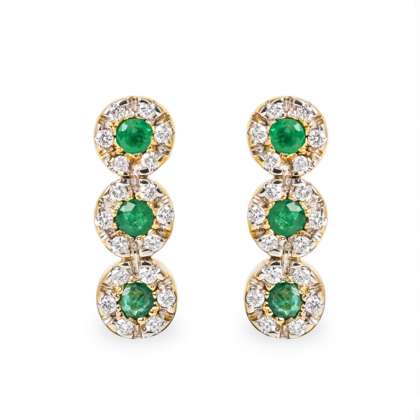 Серьги из комбинированного золота с изумрудпт и бриллиантами