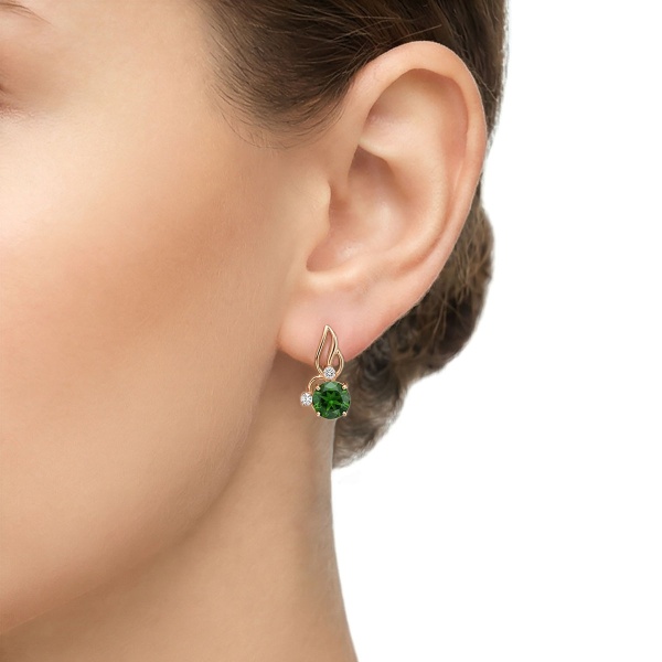 Серьги из красного золота с хромдиопсидом и бриллиантами