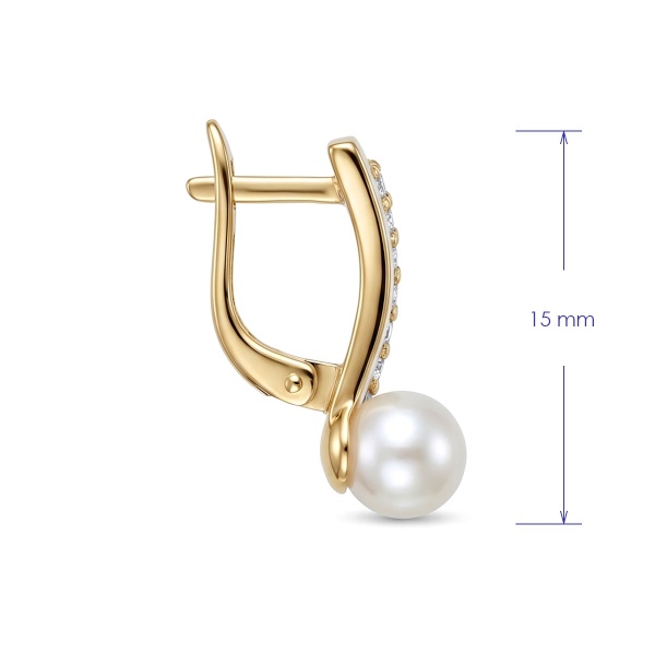 Серьги из желтого золота с жемчугом и бриллиантами