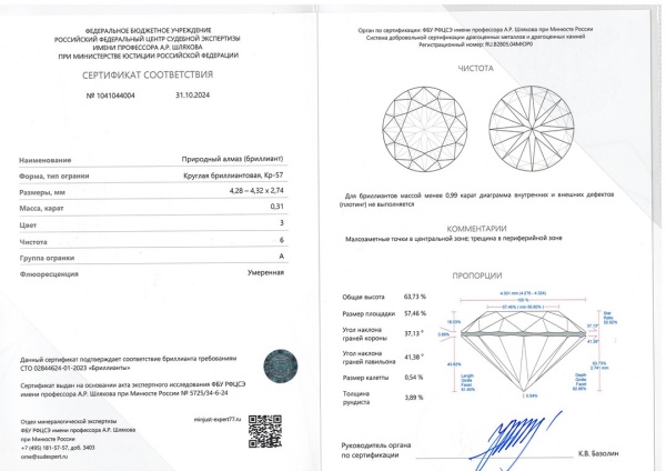Бриллиант круглый 0,310 карат