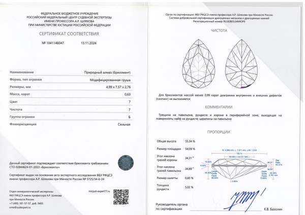 Бриллиант груша 0,630 карат