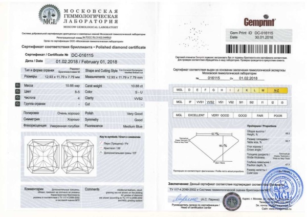 Бриллиант радиант 10,88 карат
