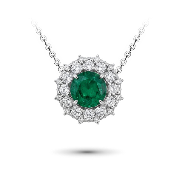 Подвеска из белого золота с изумрудпо и бриллиантами