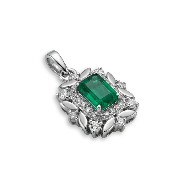 Подвеска из белого золота с изумрудом и бриллиантами
