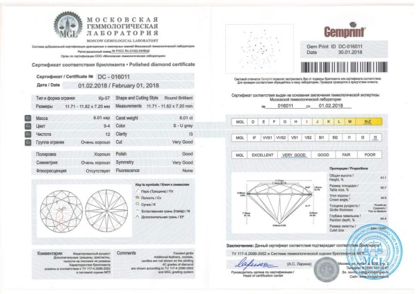 Бриллиант круглый 6,01 карат