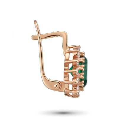 Серьги из красного золота с фианитом и изумрудом
