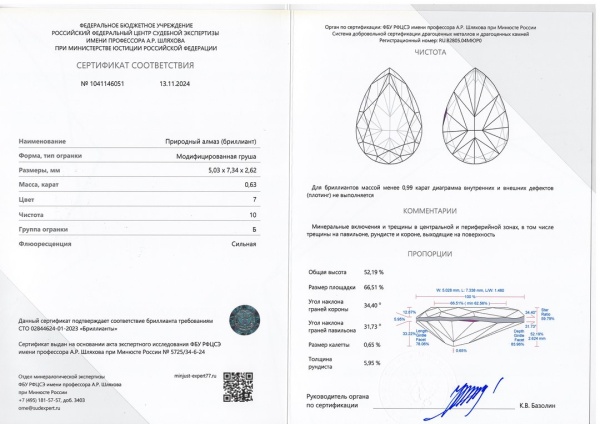 Бриллиант груша 0,630 карат