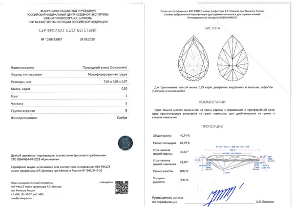 Бриллиант груша 0,500 карат
