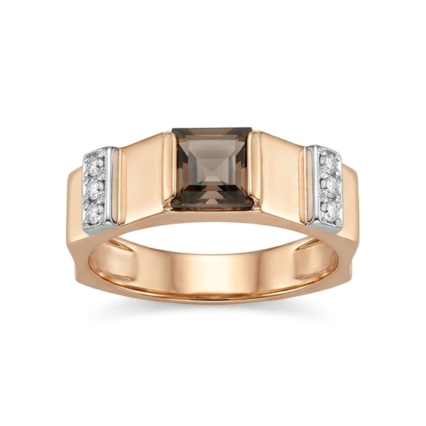 Кольцо из комбинированного золота с раухтопаз и бриллиантами