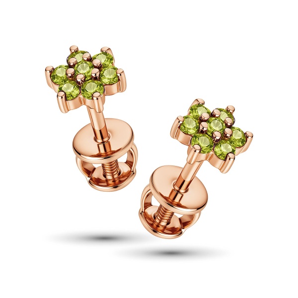 Серьги из красного золота с хризолитом