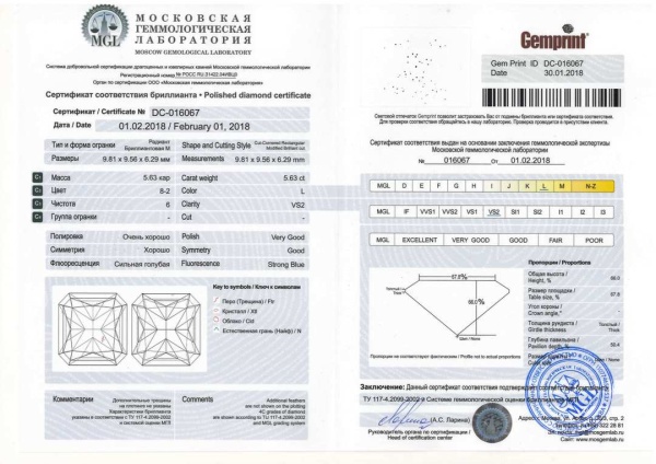 Бриллиант радиант 5,63 карат