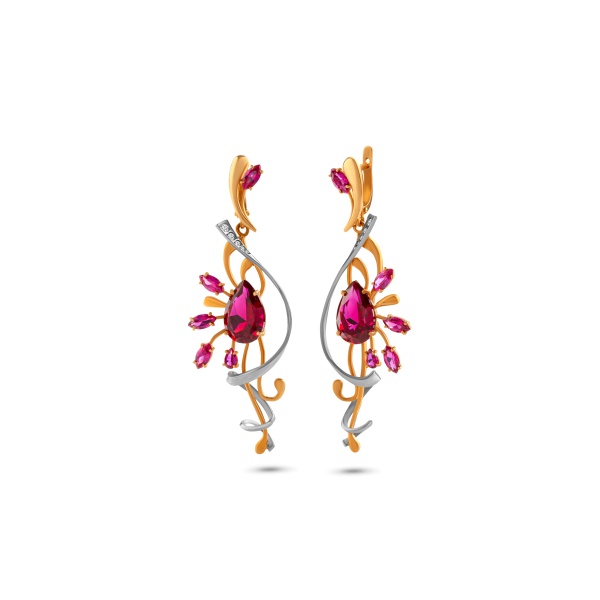 Серьги из комбинированного золота с корундом и бриллиантами