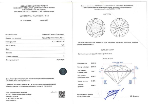 Бриллиант круглый 0,290 карат