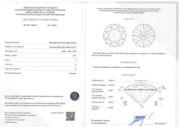 Бриллиант круглый 0,310 карат