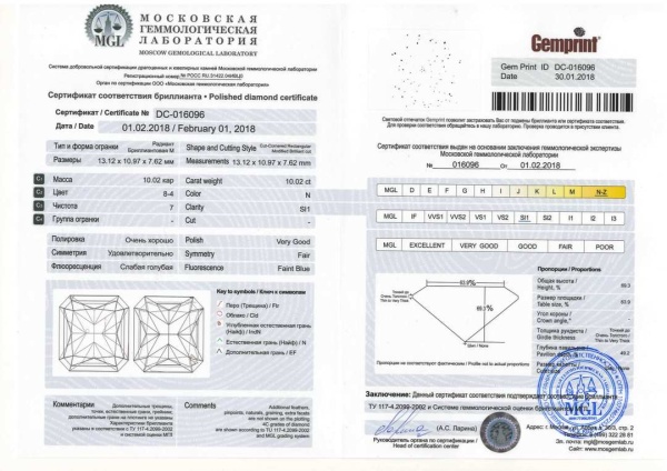 Бриллиант радиант 10,02 карат