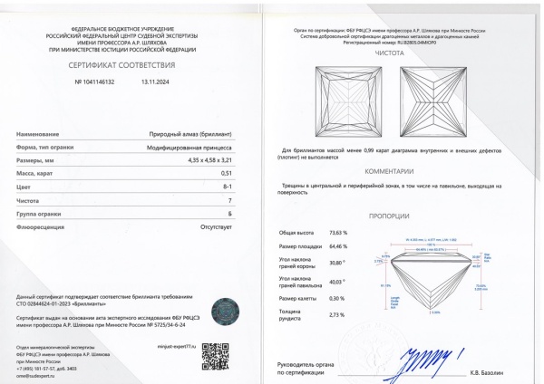 Бриллиант принцесса 0,510 карат