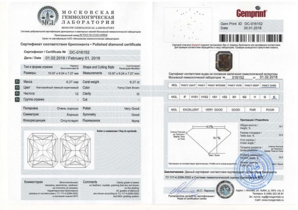 Бриллиант радиант 6,27 карат